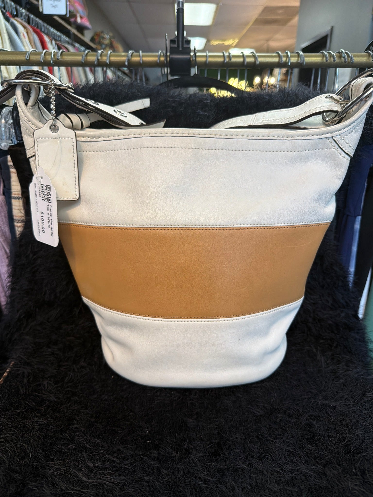 Coach Handbag Tan & White